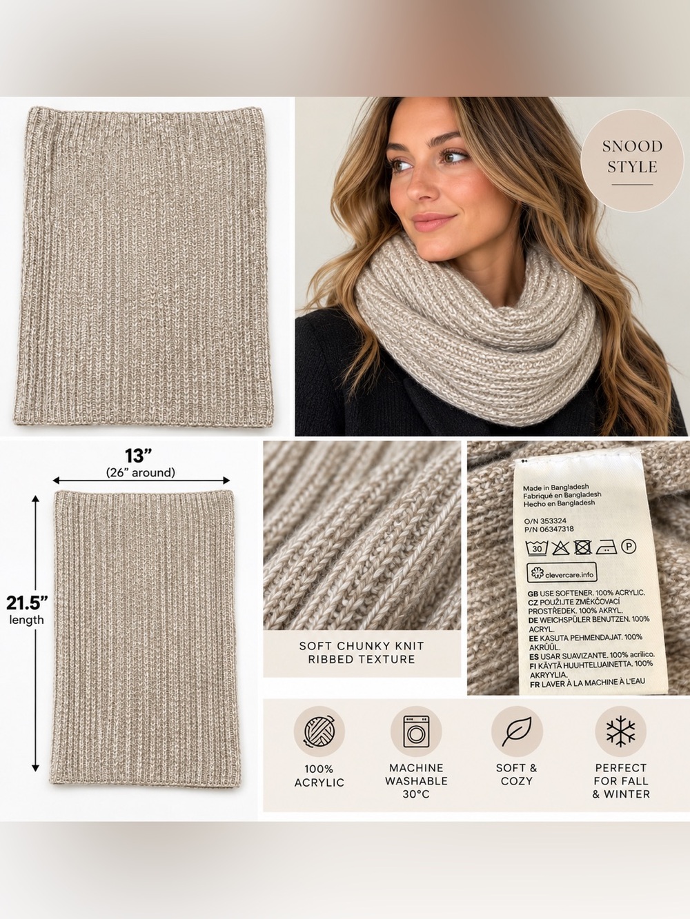 Knit infinity snood scarf gray
